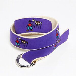 Pale Horse Cowboycore Embroidered Cotton Western D-Ring Belt Purple Boho Folk